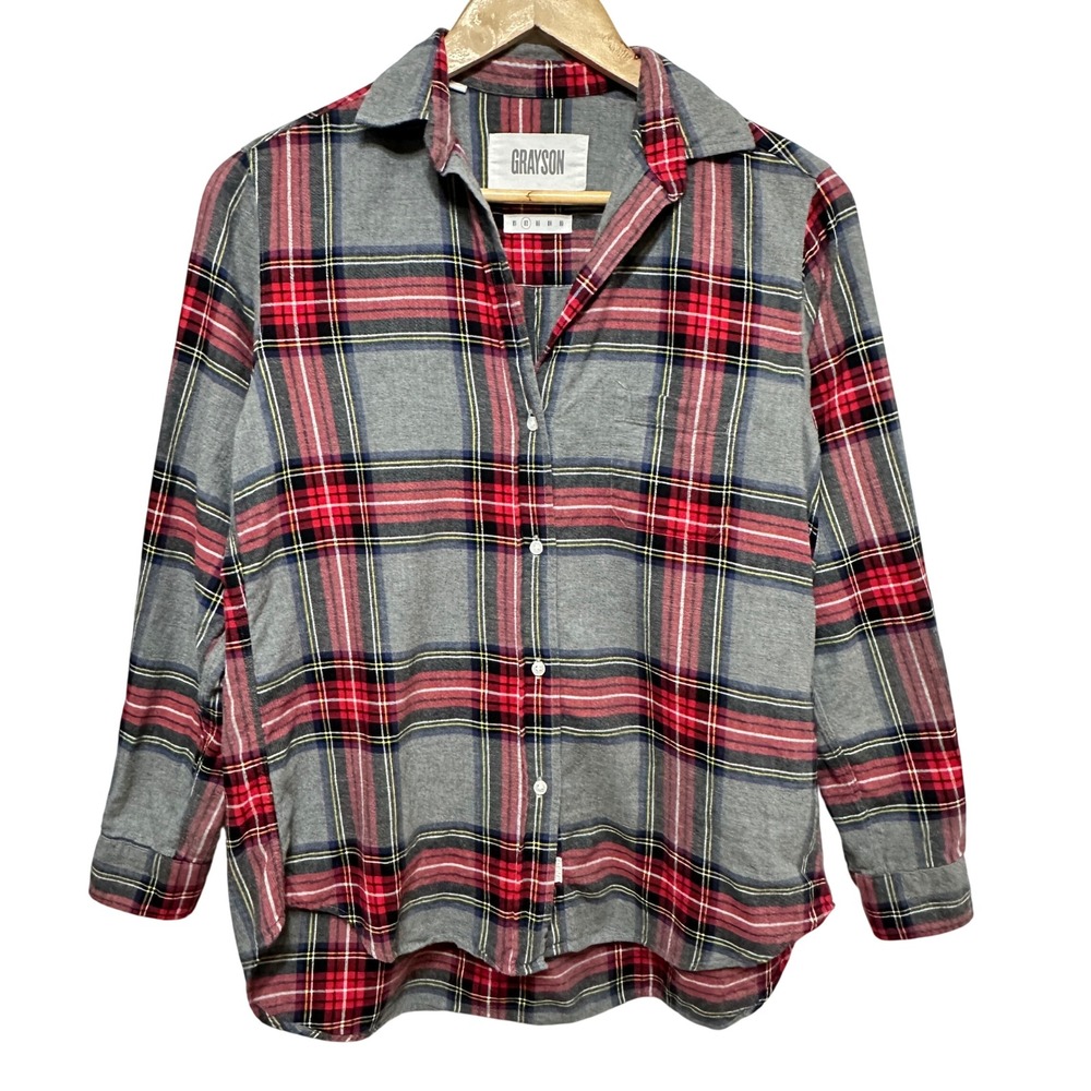 Grayson Frank & Eileen The Hero Button Up Shirt Women Small Gray Plaid Flannel